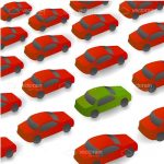 Green Car Surrounded by Red Cars Tiled Background